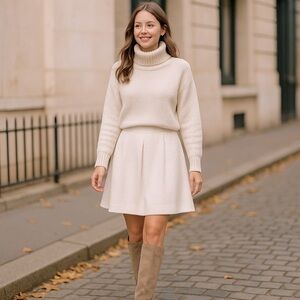 Tart Womens Textured Cream Gray A Line Skirt L Cotton Blend Lined Quiet Luxury